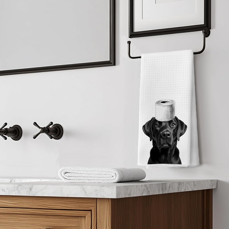 LUKIPOM Funny Black Labrador Retriever Hand Towels for Bathroom Decor, Black Lab Gifts,Dog Mom Gifts, Dog Bathroom Decor, Funny Kitchen Towels, 16x24 Inches - Image 4